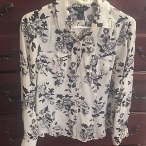 Black & White flower silk top